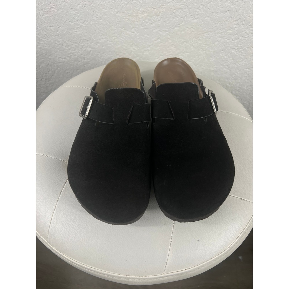 Universal Thread Womens Black Faux Suede Buckle Clog Mules Round Toe Slip On